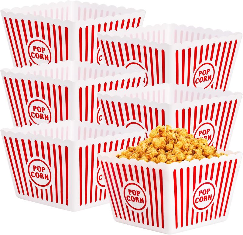 Photo 1 of Bekith 6 Pack Plastic Open-Top Reusable Popcorn Boxes, Popcorn Containers Bucket Tub for Movie Night, 9" Square x 6" Tall

