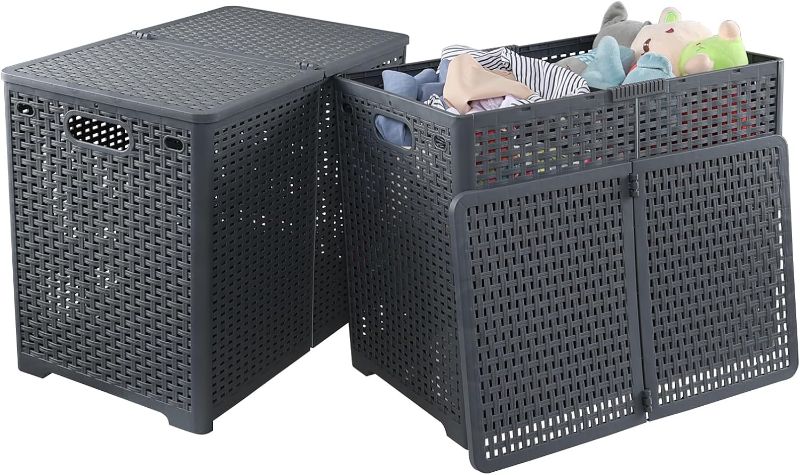 Photo 1 of 82 L Plastic Collapsible Laundry Basket, 2 Packs, Folding Laundry Hamper with Lid
