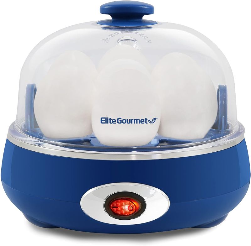 Photo 1 of Elite Gourmet EGC322CBL Easy Egg Cooker Electric 7-Egg Capacity, Soft, Medium, Hard-Boiled Egg Cooker with Auto Shut-Off, Measuring Cup Included, BPA Free, Classic Blue
