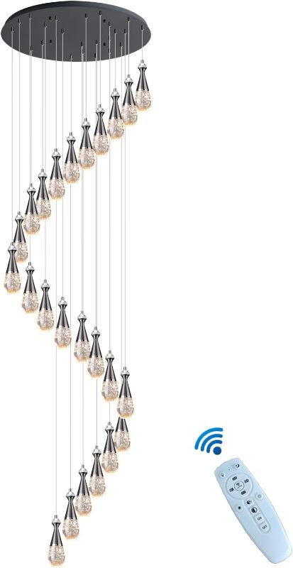 Photo 1 of Modern Raindrop Crystal Chandelier Lighting 24-Light 157inch Black Bubble Crystal Ceiling Pendant Light Dimmable Staircase Chandeliers Adjustable CCT 3000-6500K (24-Light, Titanium Black)
