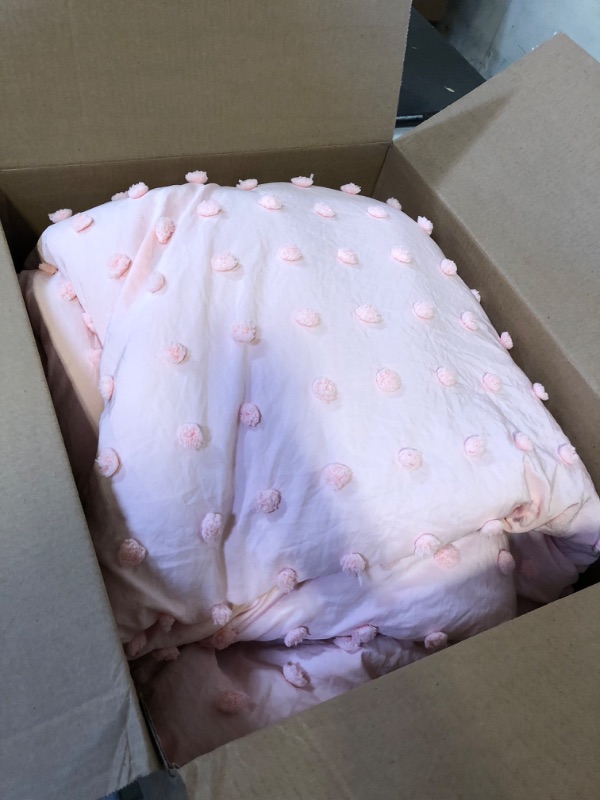 Photo 1 of 6 Pieces Tufted Dots Bed in a Bag Twin Comforter Set Girls Pink , Soft and Embroidery Shabby Chic Boho Bohemian Comforters, Luxury Solid Color with Pom Pom Design, Jacquard Tufts Bedding Set for Kids Pink Twin-6 Pieces