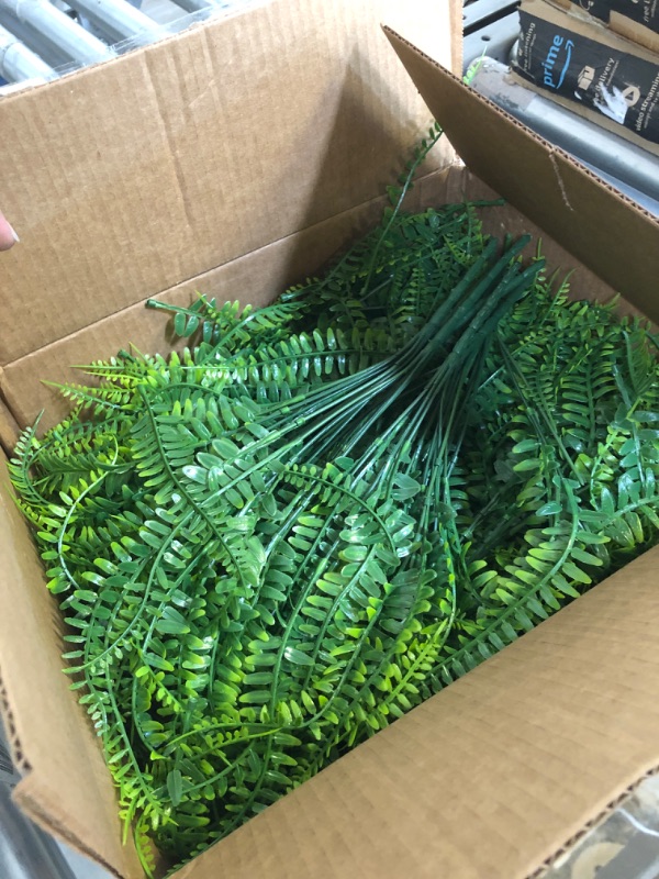 Photo 2 of 24 PCS Artificial Ferns for Outdoors, Fake Boston Fern Plants Greenery Outdoor UV Resistant Bushes Plastic Plants Shrubs for Window Box Front Porch Garden Decor Green1