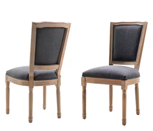 Photo 1 of French Country Style Gray Fabric Upholstered Dining Chair, Kitchen Wooden High Back Side Chair (Set of 2)
