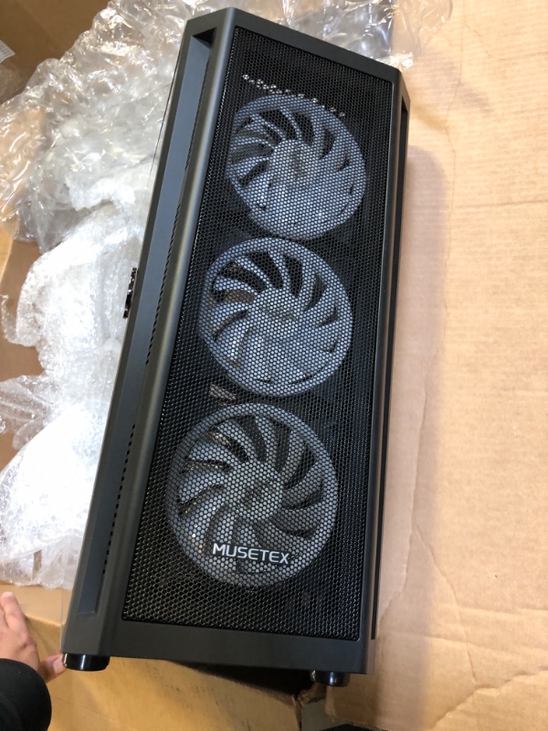 Photo 1 of MUSETEX ATX PC Case Mid-Tower with 6pcs 120mm ARGB Fans, Polygonal Mesh Computer Gaming Case with Type C, Opening Tempered Glass Side Panel, USB 3.0 x 2, Black, NN8.