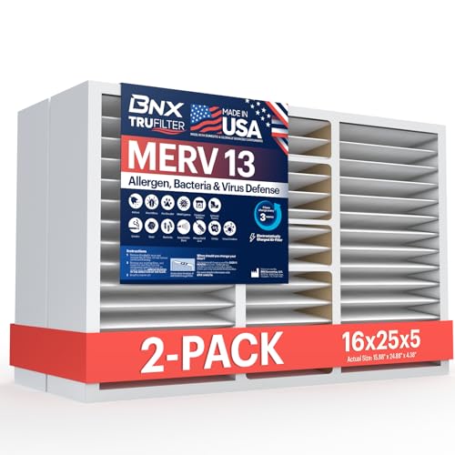 Photo 1 of BNX TruFilter 16x25x5 (15.88’’ X 24.88’’ X 4.38‘’ Compatible with Honeywell 4”) MERV 13 Air Filter (2-Pack) - MADE in USA - HVAC AC Furn
