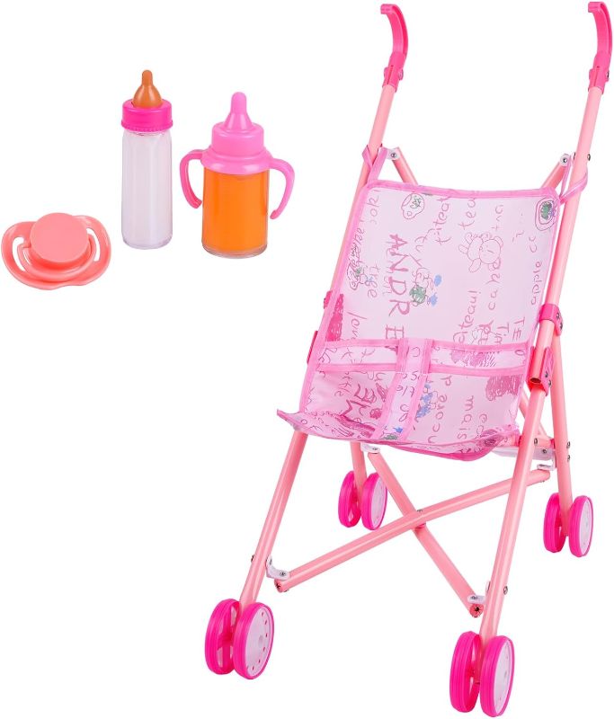 Photo 1 of BABESIDE 4PCS Baby Doll Stroller Baby Dolls Accessories for 12-16 Inch Dolls with Feeding Bottles and Magnetic Pacifiers,Pink
