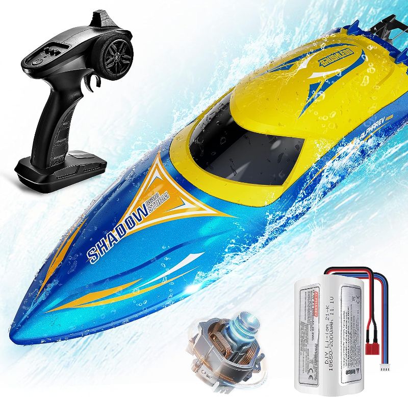 Photo 1 of ALPHAREV RC Boat R608 Brushless RC Boats for Adults, 35+KMH Fast Remote Control Boat with Rechargeable Battery for Lakes and BLUE
