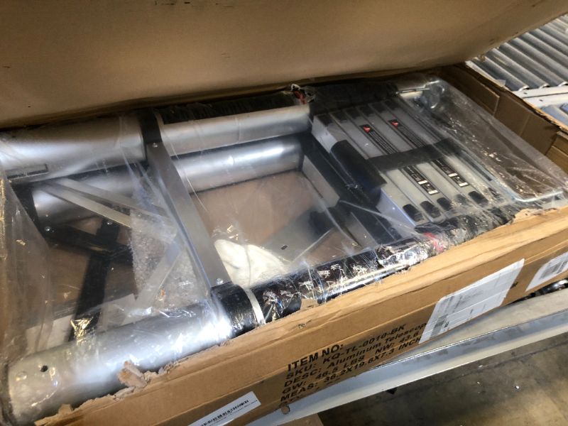 Photo 1 of HBTower 16.5 Ft Telescoping Ladder, A Frame Extension Ladder, Portable Collapsible RV Ladder with Wheels, Stabilizer Bar and Tool Tray, Aluminum Telescopic Ladder for Homework 330lb Capacity