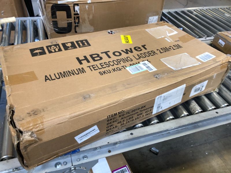 Photo 1 of HBTower 16.5 Ft Telescoping Ladder, A Frame Extension Ladder, Portable Collapsible RV Ladder with Wheels, Stabilizer Bar and Tool Tray, Aluminum Telescopic Ladder for Homework 330lb Capacity