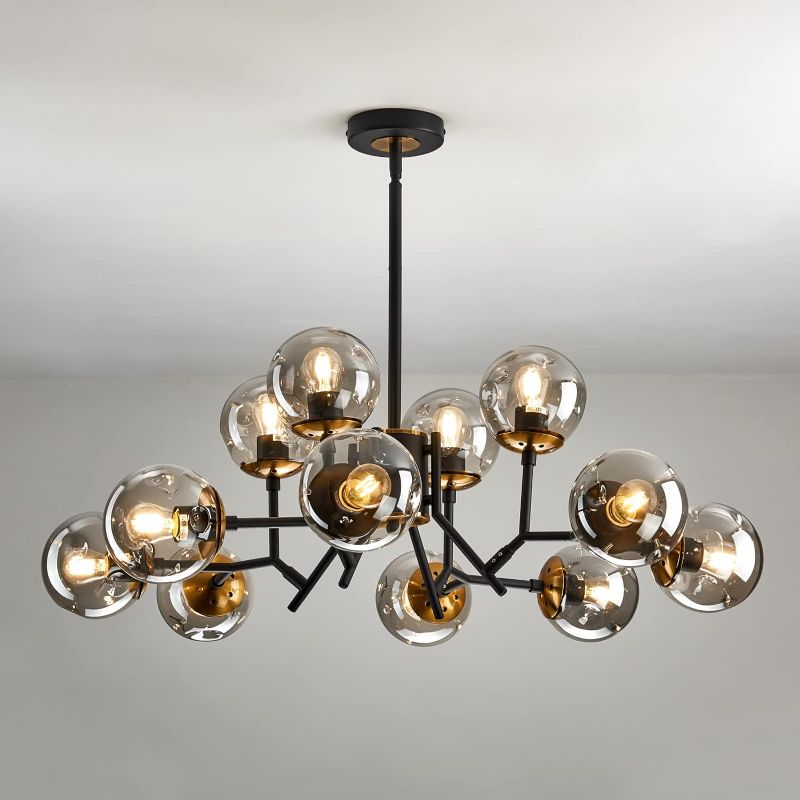 Photo 1 of 12-Light Glass Globe Sputnik Chandelier Mid-Century Modern Matte Black and Gold Ceiling Light Fixture Vintage Hanging Pendant Light for Bedroom Living Room Kitchen Farmhouse Dining Room