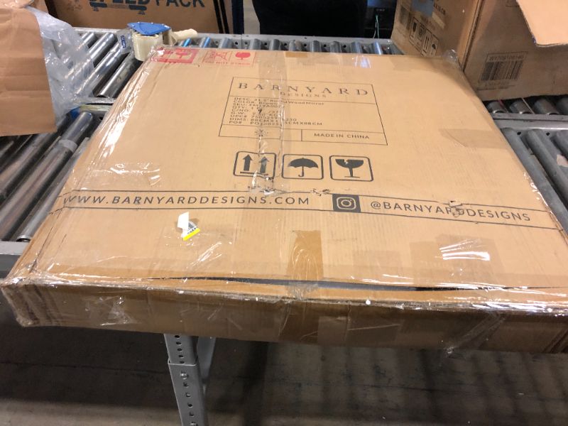 Photo 1 of Barnyard Designs 31.5" Round Wall Mirrors Decorative Wood Farmhouse Wall Mirror, Rustic Wall Mirror, Bedroom Mirrors for Wall Decor, Hanging Wall Mirror for Living Room, Bathroom Vanity Mirror, Brown