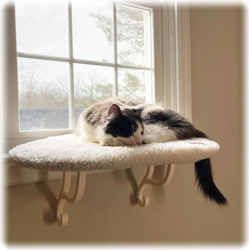 Photo 1 of K&H Pet Products Kitty Sill Window Sill Cat Perch, Cat Window Perch for Large Cats, Cat Window Seat, Cat Shelf for Window Sill, Window Cat Bed, Cat Perch w/ Washable Cover – Fleece Unheated
