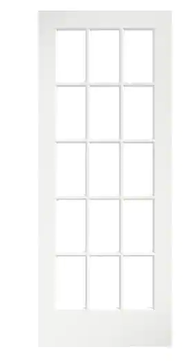 Photo 1 of 30 in. x 80 in. Clear Glass 15-Lite True Divided White Finished Solid French Interior Door Slab
