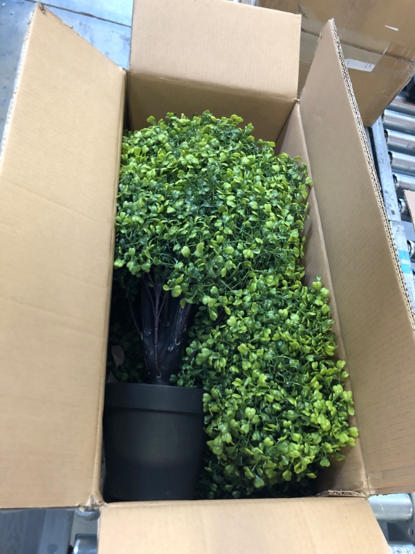 Photo 3 of The Bloom Times 2ft Boxwood Topiary Trees Artificial Outdoor 2 Pack 24 Inch Tall Faux Ball Plants Outside Fake Bushes and Shrubs for Front Porch Garden Patio Decor Set of 2 Topiary2 2 FT