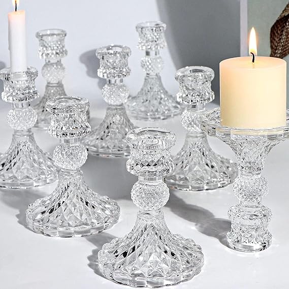 Photo 1 of 1 broken candle holder Candlestick Holders Set,12Pcs 4" H Taper Candle Holders Bulk, Clear Glass Candle Holders for Wedding, Spring Party, Romantic Dinner, Festival & Windowsill Decor
