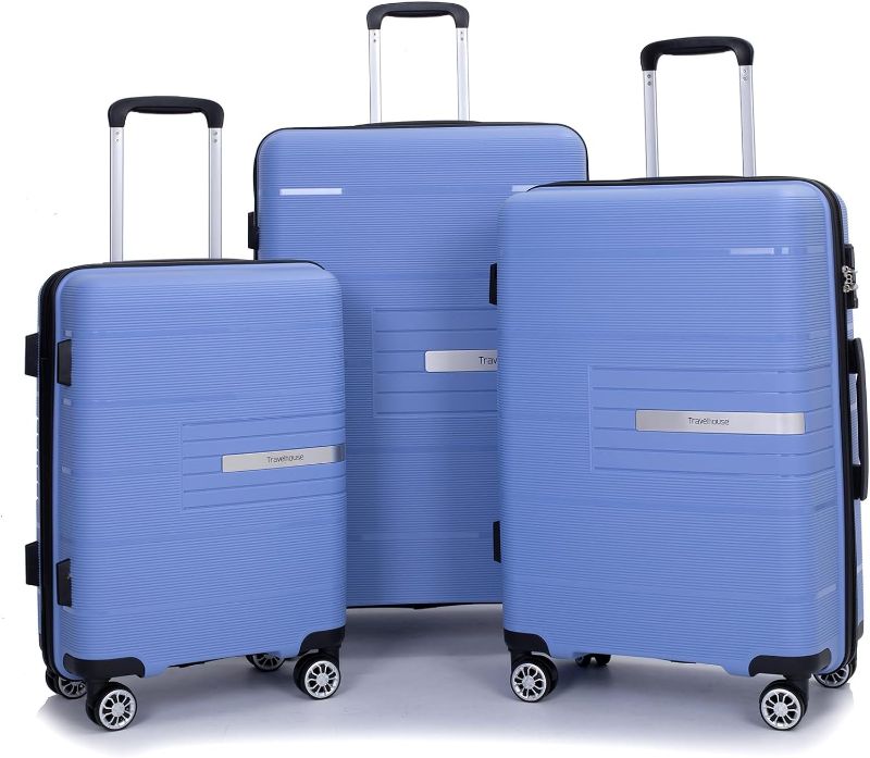 Photo 1 of Luggage 3 Piece Sets Suitcase Set with Double Spinner Wheels, Lightweight Carry On Hardside Travel Luggage with TSA Lock, (20/24/28) (Purplish Blue)
