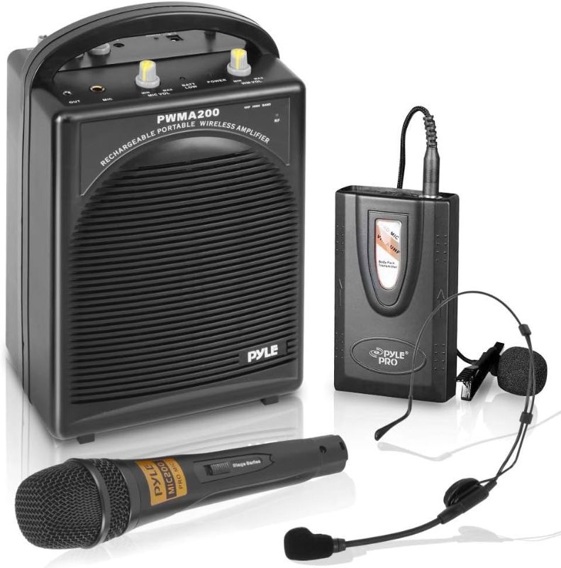 Photo 1 of Pyle Portable Outdoor PA Speaker Amplifier System & Microphone Set with Bluetooth Wireless Streaming, Rechargeable Battery - Works with Mobile Phone, Tablet, PC, Laptop, MP3 Player - PWMA1216BM, BLACK