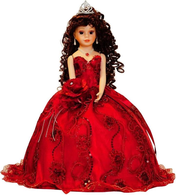 Photo 1 of JXYUEWL 18" Porcelain Quinceanera Umbrella Doll (Quince Anos)~ KK18725-7 ~ (Burgundy)