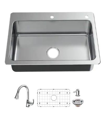 Photo 1 of Bratten 33 in. Drop-In Single Bowl 18 Gauge Stainless Steel Kitchen Sink with Pull-Down Faucet
