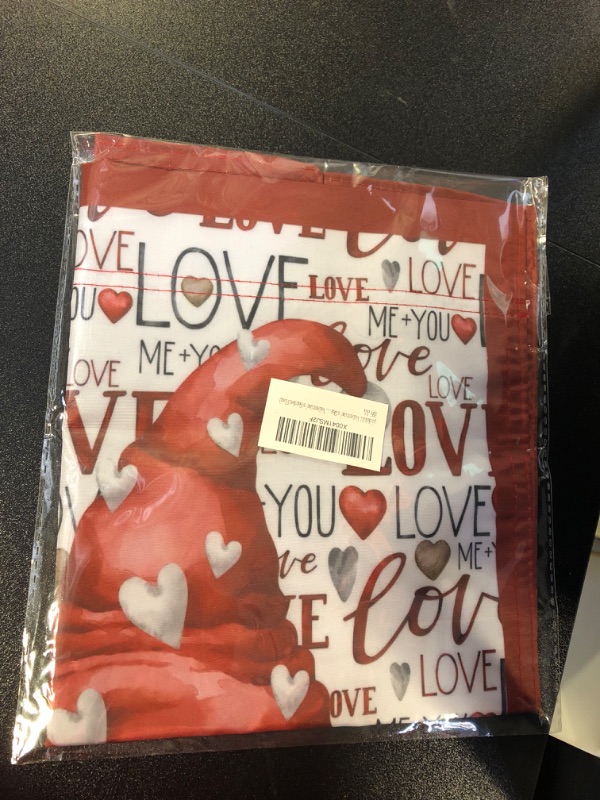 Photo 1 of Valentine's Day Garden Flag 12x18Inch Gnomes with Love Heart Roses Burlap Vertical Yard Flag Double Sided Garden Flags for Outside Lawn Yard Holiday Garden Decor (Valentine's Garden Flag)