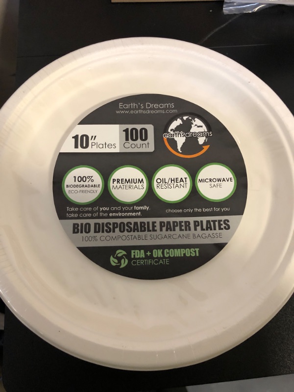 Photo 2 of 
Earths Dreams 100-Pack 10 Inch 100% Compostable Plates, Biodegradable Paper Plates & Disposable Plates For Party, Heavy-Duty Bulk Paper Plates,...