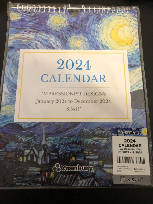 Photo 1 of CRANBURY Small Vertical Wall Calendar 2024, (Artwork Designs), 8.5 x11 Hanging Wall Calendar, 2024 Office Calendar, 8.5 x 11 Monthly Calender, plus Stickers for Calendars Impressions 2024