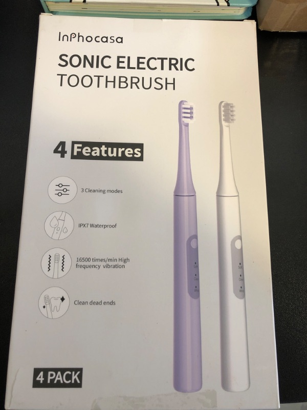 Photo 2 of 4 Pack Sonic Electric Toothbrush for Adults and Kids, Rechargeable Electric Toothbrush 3 Modes 2 Minutes Smart Time