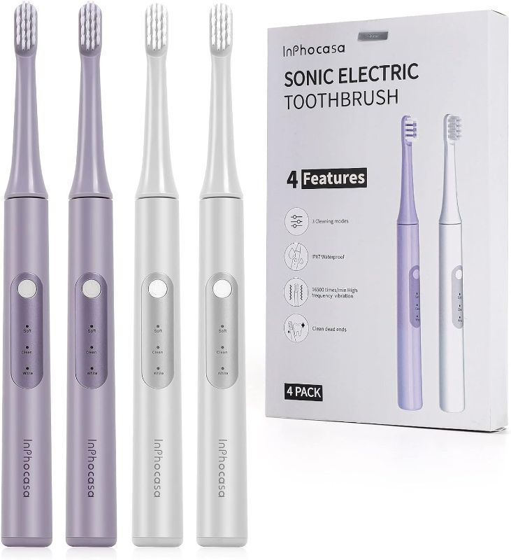 Photo 1 of 4 Pack Sonic Electric Toothbrush for Adults and Kids, Rechargeable Electric Toothbrush 3 Modes 2 Minutes Smart Time