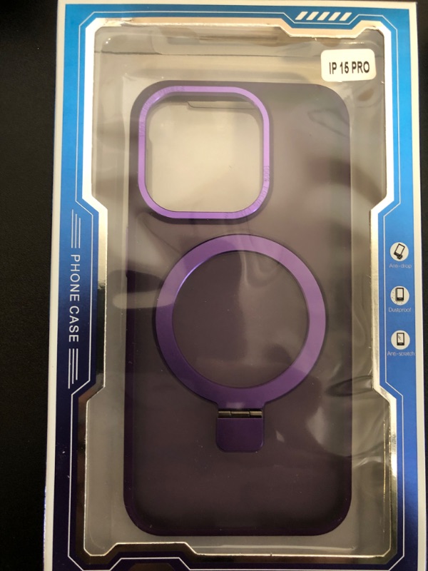 Photo 1 of Case for iPhone 15 Pro with Invisible Magnetic O-Stand, iPhone 15 Pro Phone Case 6.1" with Big Ring Holder [Compatible with Magsafe & Raised Bezels & Metal Buttons], Purple
