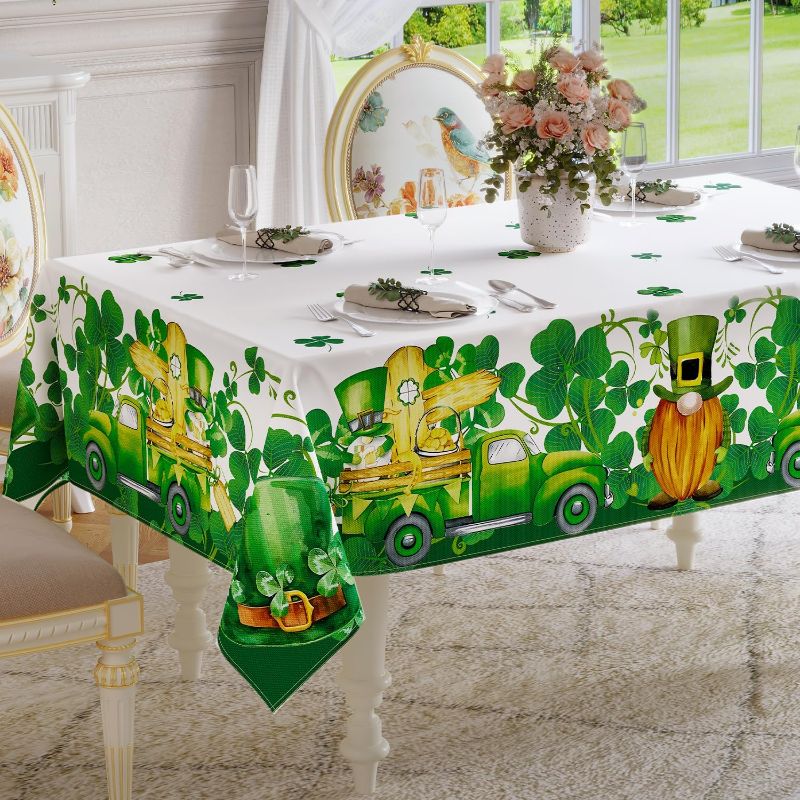 Photo 1 of Softalker St. Patrick’s Day Tablecloth,Green Spring Rectangle Table Cloths with Irish Lucky Shamrock Pattern,Stain Resistant Washable Table Covers for Dinner,Party,Indoor&Outdoor Decor - 60 x 102”