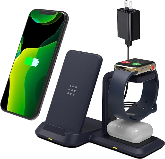 Photo 1 of YALANDER 3 in 1 Charging Station for Apple & Samsung,Travel Essentials & Desk Accessories for Multiple Devices,Qi Fast Wireless Charger Stand for iPhone 14/13/12,Glaxy Watch,Airpods(for Apple-Black)