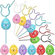 Photo 1 of FoldTier 48 Pcs Easter Crazy Straws for Kids Reusable Drinking Bunny Silly Straw with 48 Pcs Egg Cards Plastic Twisty Easter Straws Bulk for Easter Party Favor 