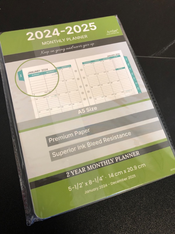 Photo 2 of 2024-2025 Monthly Planner Refills - Monthly Planner Refills 2024-2025 from Jan.2024 to Dec.2025, 5-1/2" x 8-1/2", A5 Planner Refills, 2024-2025 Weekly & Monthly Planner Refills with 7-Hole Punched - Green