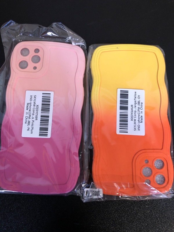 Photo 2 of 2Pack  Compatible with iPhone 11 Pro Max Case 6.5" 2019, Cute Kawaii Curly Wave Frame Shape Soft TPU Shockproof Protective Phone Cover for Women Girls, Orange/Yellow