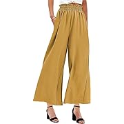 Photo 1 of Size 3XL--MAYFASEY Women's Long Palazzo Pants Elastic High Waist Wide Leg Stretchy Loose Fit Casual Basic Daily Pants Trousers Yellow 3XL