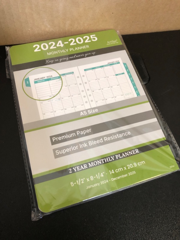 Photo 2 of 2024-2025 Monthly Planner Refills - Monthly Planner Refills 2024-2025 from Jan.2024 to Dec.2025, 5-1/2" x 8-1/2", A5 Planner Refills, 2024-2025 Weekly & Monthly Planner Refills with 7-Hole Punched - Green