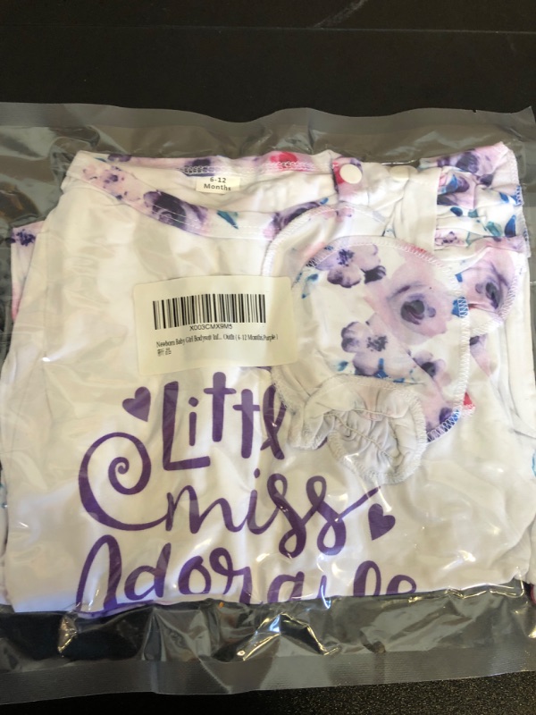 Photo 2 of Size 6/12M---Fairy Sassy Newborn Baby Girl Bodysuit Infant Letter Flower Print Jumpsuit Coming Home Clothes Outfit ( 6-12 Months,Purple )