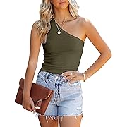 Photo 1 of Size XS--Peacameo Women's Ribbed One Shoulder Tank Top Sexy Sleeveless Tops Basic Cami Shirts (Army Green,X-Small,US,Alpha,Adult,Female,X-Small,Regular,Regular)