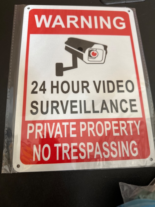 Photo 2 of Private Property No Trespassing Sign 24 Hour Video Surveillance Sign Reflective Aluminum Security Camera Sign Trespassers Will Be Shot Sign Warning Signs for Home Safety, 7 x 10'' (Video Sign) Signs