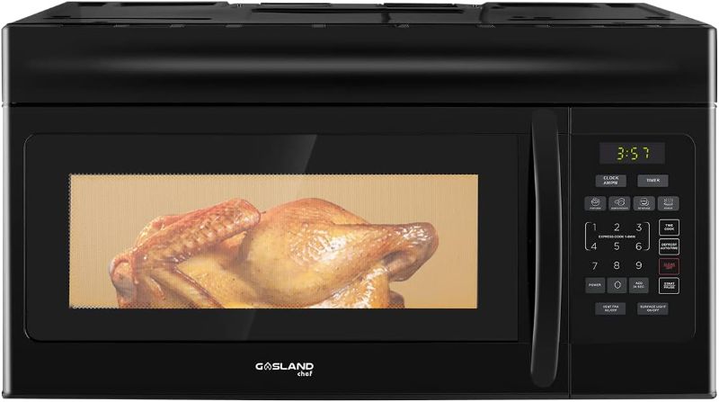 Photo 1 of 30 Inch Over-the-Range Microwave Oven, GASLAND Chef OTR1603B Over The Stove Microwave Oven with 1.6 Cu. Ft. Capacity, 1000 Watts, 300 CFM in Black, 13" Glass Turntable, 120V, Easy Clean
