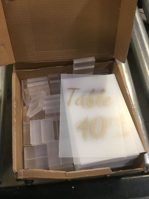Photo 2 of 40 Pack Acrylic Wedding Table Number 1-40 Clear Wedding Table Stand with Printed Numbers Calligraphy Table Number Holders 4 x 6 Inch Acrylic Table Signs for Wedding Reception Centerpieces Decorations