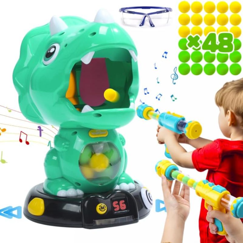 Photo 1 of EagleStone Moveable Dinosaur Shooting Toys for Kids, Triceratops Dino Shooting Games with 2 Gun, 48 Balls, LCD Score Record, for Boys and Girls, Party Favor for Indoor and Outdoor
