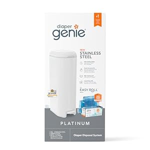 Photo 1 of Diaper Genie Platinum Pail (Stone Grey) is Made in Durable Stainless Steel and Includes 1 Easy Roll Refill with 18 Bags That can Last up to 5 Months.