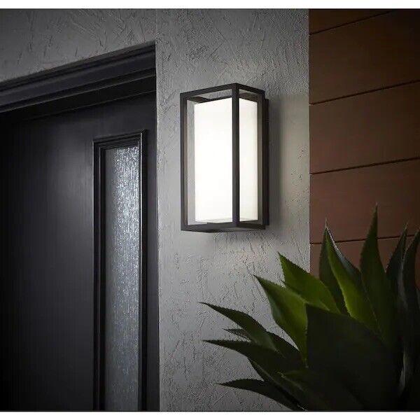 Photo 1 of Abbey Modern 1-Light Sand Black LED Outdoor Wall Lantern Sconce (1-Pack)