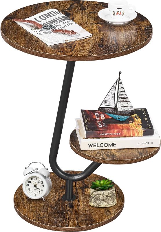 Photo 1 of ANWBROAD Side Table Round End Table ?17.72 with 3-Tier Shelves Small Accent Table Nightstand Sofa Table Coffee Snack Table for Living Room Bedroom Outdoor Rustic Brown ULCT005Z
