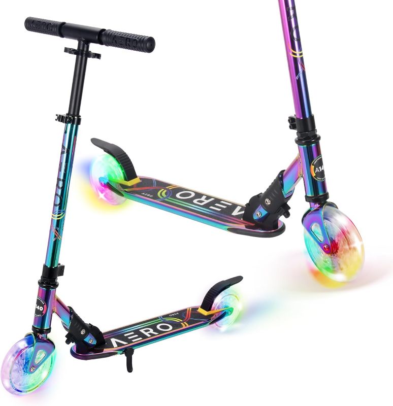 Photo 1 of Aero Kick Scooter for Kids Ages 5-7 or 5-8 or 6-12 with Dynamic Lights, Foldable and Height Adjustable, Scooters for Boys and Girls 6 Years and up with Light up Clear Wheels and Deck
