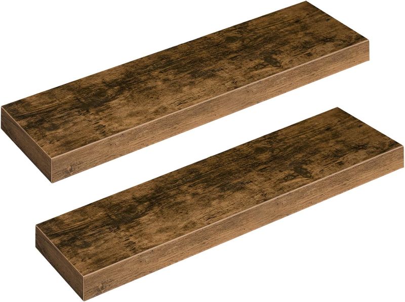 Photo 1 of Floating Shelves, Wall Shelf Set of 2, 31.5 Inch Hanging Shelf with Invisible Brackets, for Wall Bathroom, Bedroom, Toilet, Kitchen, Office, Living Room Decor, Rustic Brown BF80BJP201
