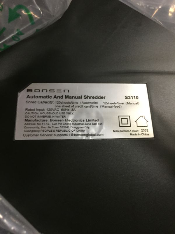 Photo 2 of BONSEN Shredder for Office, 120-Sheet Auto Feed Paper Shredder, Micro Cut Paper Shredders for Home Office Use, 30 Minutes/High Security Level P-4/6 Gallon Bin (S3110) 120-Sheet Auto Feed (new model)