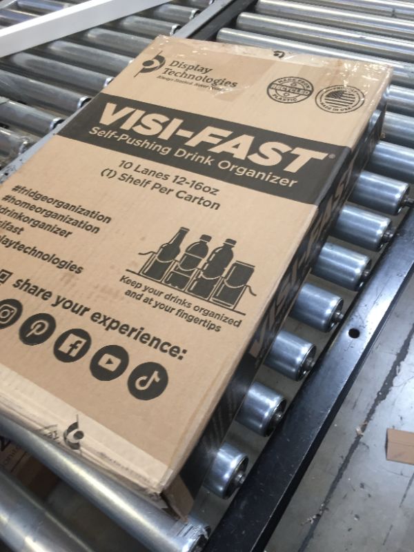 Photo 1 of Display Technologies Visi-FAST Spring Fed Organizer for 12/16oz Bottles and Cans - Commercial and Home Fridge (Pack of 1)
