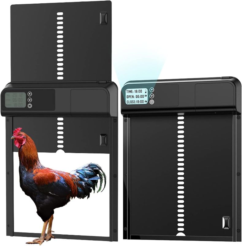 Photo 1 of 2023 New Automatic Chicken Coop Door Opener with Timer Control, Anti-Pinch Protection, Aluminum Door, Battery Powered LCD Screen, Weatherproof, Low Battery...
